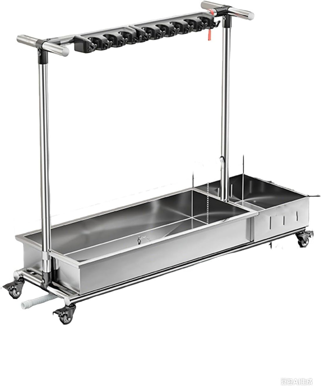  Support De Balai Et Serpillière Professionnel - Chariot De Rangement Mobile Pour Balais Humides, 169 X 40 X 109 Cm