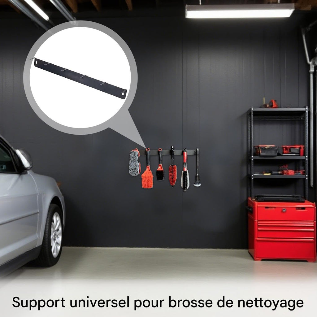  Générique Porte-brosses De Détail,Support Métallique Pour Brosses Avec 6 Crochets | Crochets Compacts Pour Garage Détail Mobile Conducteurs Enthousiastes Outils Nettoyage Roues Maison