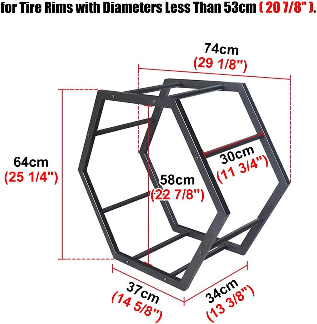  Générique Support De Rangement Pour Jantes De Pneus Robuste, Support Hexagonal Empilable En Acier, Pour Atelier De Réparation Automobile Et Abri Auto (3 Cadres + 1 Base)