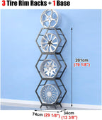  Générique Support De Rangement Pour Jantes De Pneus Robuste, Support Hexagonal Empilable En Acier, Pour Atelier De Réparation Automobile Et Abri Auto (3 Cadres + 1 Base)
