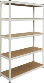  Relaxdays Étagère Lourde 875 Kg, 5 Niveaux, Emboîtable, Blanc/Marron, 60x100x200 Cm Pour Cave Et Garage