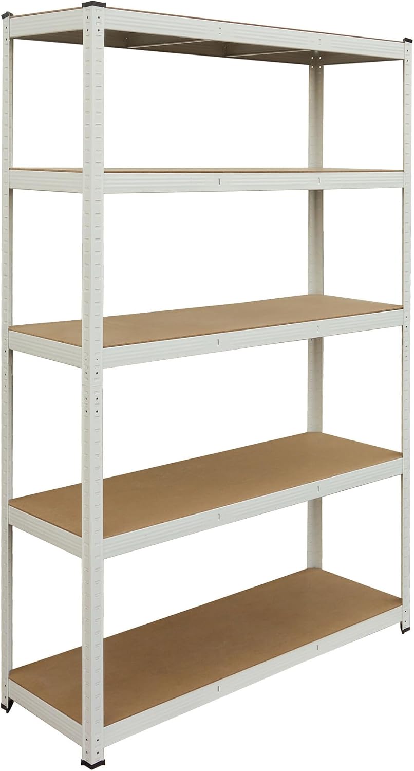  Relaxdays Étagère Lourde 875 Kg, 5 Niveaux, Emboîtable, Blanc/Marron, 60x100x200 Cm Pour Cave Et Garage