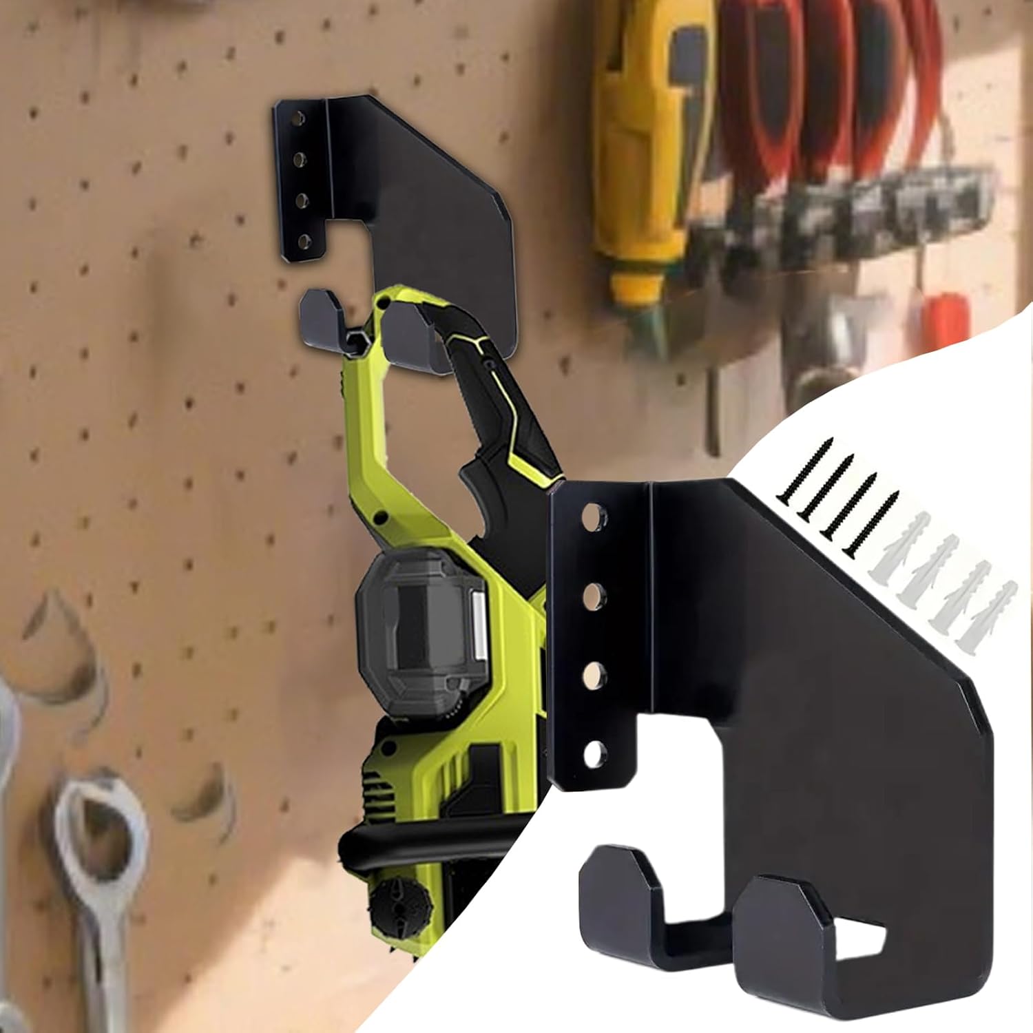  Porte-Tronçonneuse,Crochet De Stockage En Acier Au Carbone Pour Outils De Jardinage - Support De Rangement Pour Garage De Conception Économe En Espace Pour Tronçonneuse Scie à Main Pelle Pot à Huile É