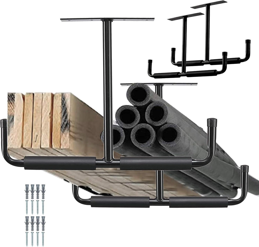  Générique Rack De Rangement Suspendu Pour Garage,2 Pièces Supports Organisateurs En T | Stockage Au Plafond Du Garage,Pour Vélo, Échelle, Bois, Pelles, Perches, Cannes À Pêche, Skis, Sous-Sol,