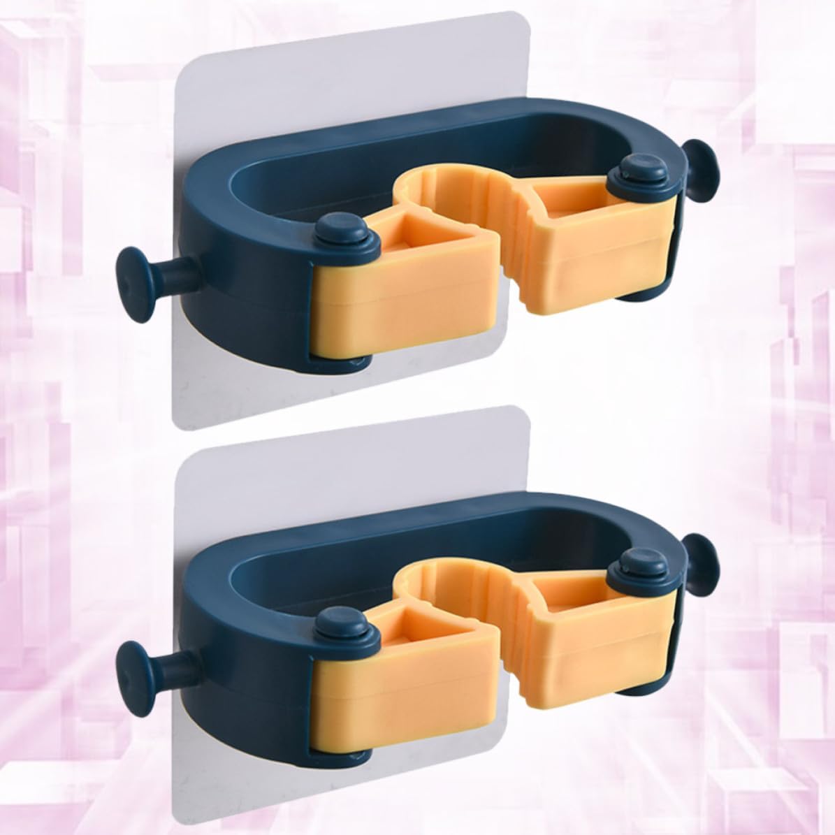  Healeved Support Mural Porte-balai Autocollant 2pcs En Abs Résistant Sans Poinçon Cuisine Et Buanderie, Organiseur Pratique Pour Balais Et Outils De Nettoyage
