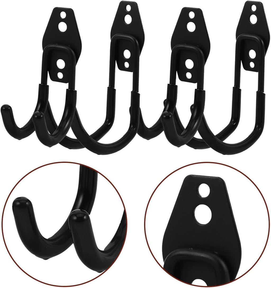  Gatuida Lot De 4 Crochets Métalliques Robustes Noirs Pour Garage Supports Muraux Lourds Avec Revêtement Antidérapant Crochets De Rangement Polyvalents Pour Outils Vélos Et Échelles