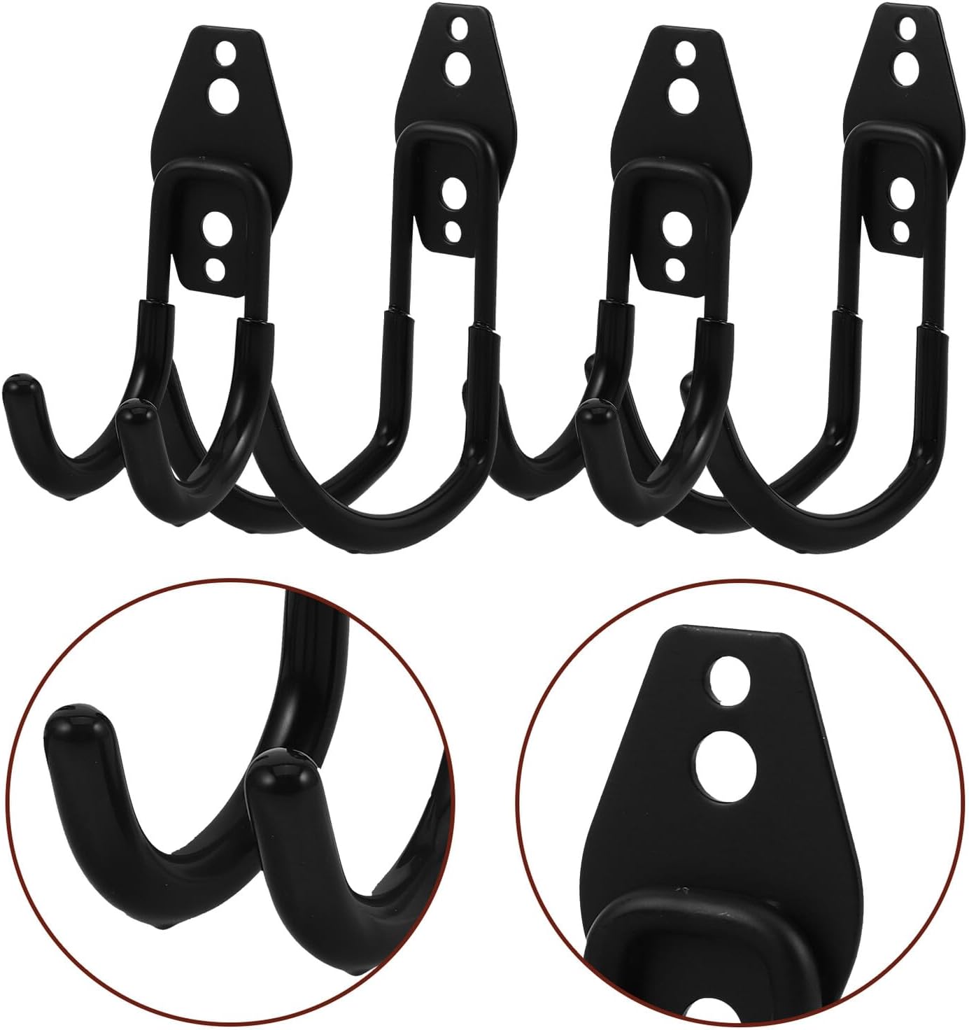  Gatuida Lot De 4 Crochets Métalliques Robustes Noirs Pour Garage Supports Muraux Lourds Avec Revêtement Antidérapant Crochets De Rangement Polyvalents Pour Outils Vélos Et Échelles