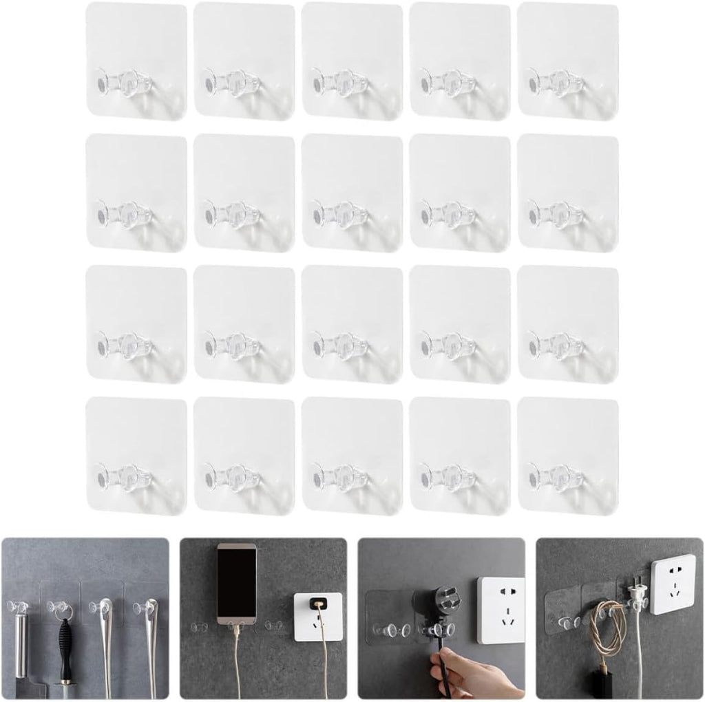  Ciieeo Crochets Adhésifs Muraux Sans Perçage 20Pcs En Plastique Pour Organiser Câbles Et Prises, Support Multifonctionnel Transparent Maison