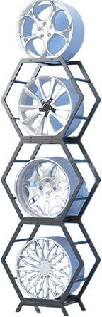  Générique Support De Rangement Pour Jantes De Pneus En Acier Robuste, Support Hexagonal Empilable Pour Garage Et Abri Auto (6 Cadres + 2 Bases)