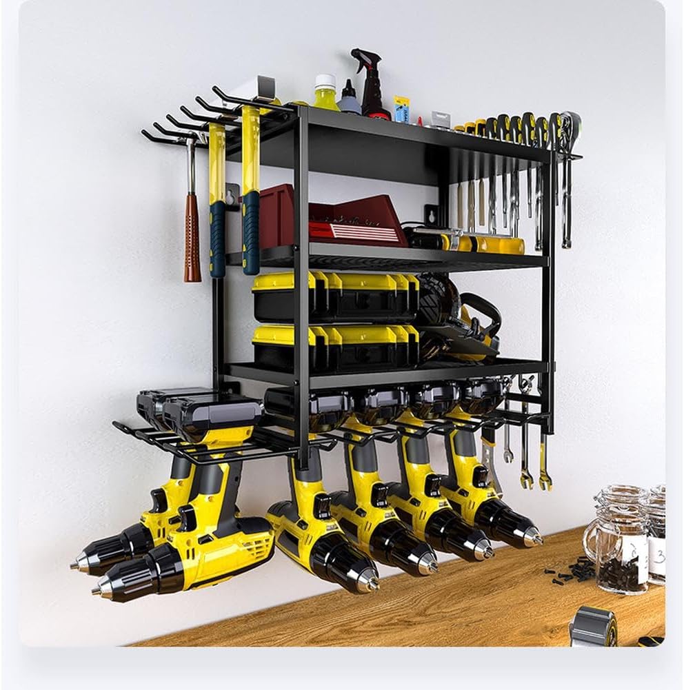  Organisateur D'Outils ÉLectriques De Rangement Outils Mural ÉTagèRe à Porte Outils Mural à 4 Niveaux, Rangement Garage Atelier Support Outils Mural Pour Garage, Atelier, 60x24.5x41.5 Cm (Noir)