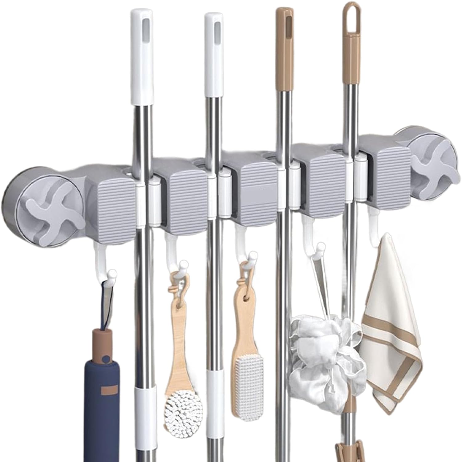  Support Murale Pour Balai - Support De Rangement Murale Avec Ventouses - Organisateur Outils Pour Balai Pelle Torchon Chiffon Gants Brosse