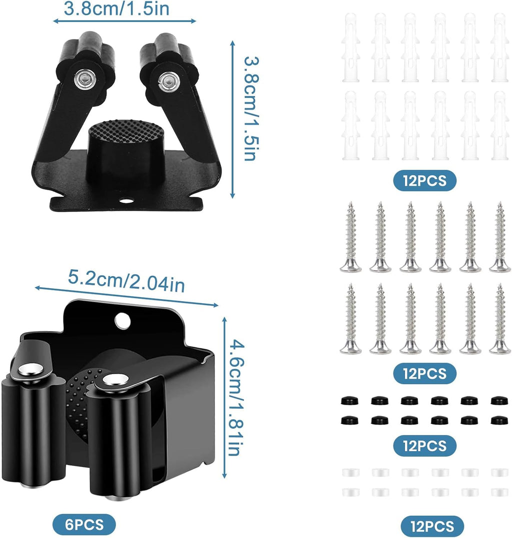  Lot De 6 Supports Muraux Pour Balai Avec Vis D'installation, Outil De Support De Balai En Acier Inoxydable Pour Cuisine, Jardin, Garage, Sous-sol