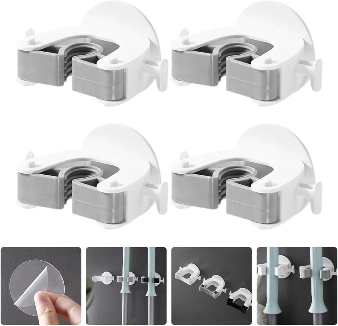  Gatuida 4pcs Crochet De Balai Sans Perçage En Plastique Adhésif Support Mural Lourd Pour Balai Et Parapluie Accessoire Pratique Pour Maison Et Bureau