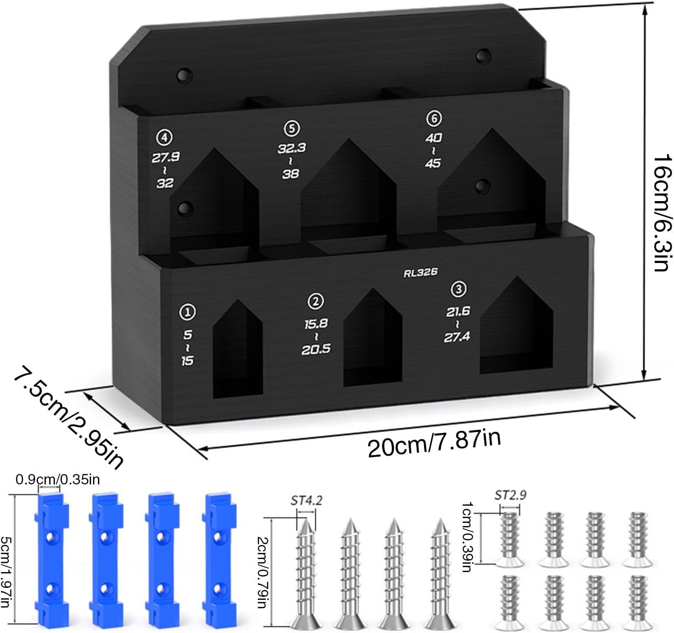  Générique Râtelier De Rangement Pour Outils - Porte-objets Mural à 6 Compartiments - Range-outils à Fixation Par Serrage | Pour Garage, Atelier, Remise, Établi, Panneau Perforé