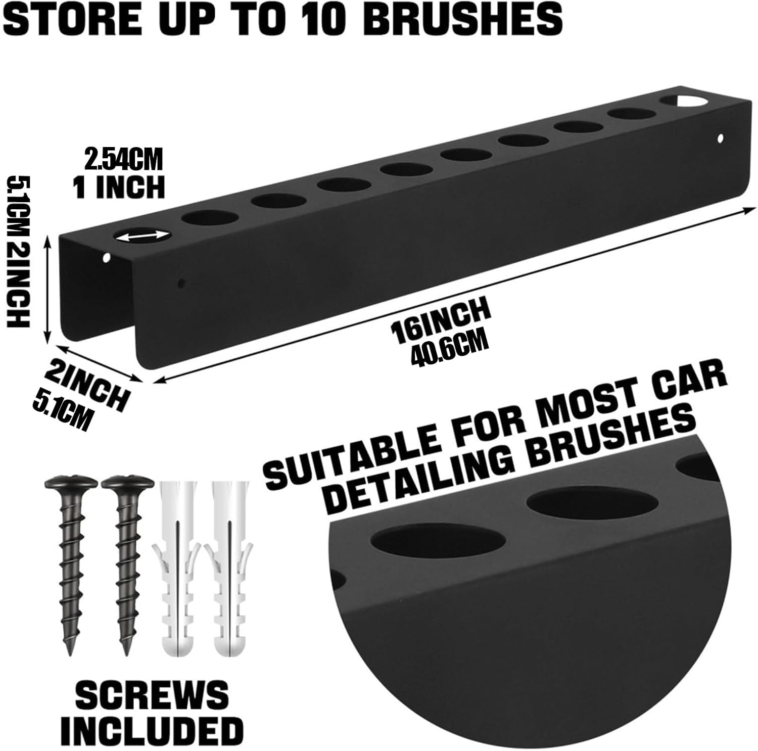  Générique Detailing Brush Holder, Wall Mount Brushes Organizer, Heavy Duty Auto Supplies Rack, Garage Storage Mounts For Car Cleaning Tools, Garages, Vehicles Shop, Workshop, Homes, 16x2x2 Inches