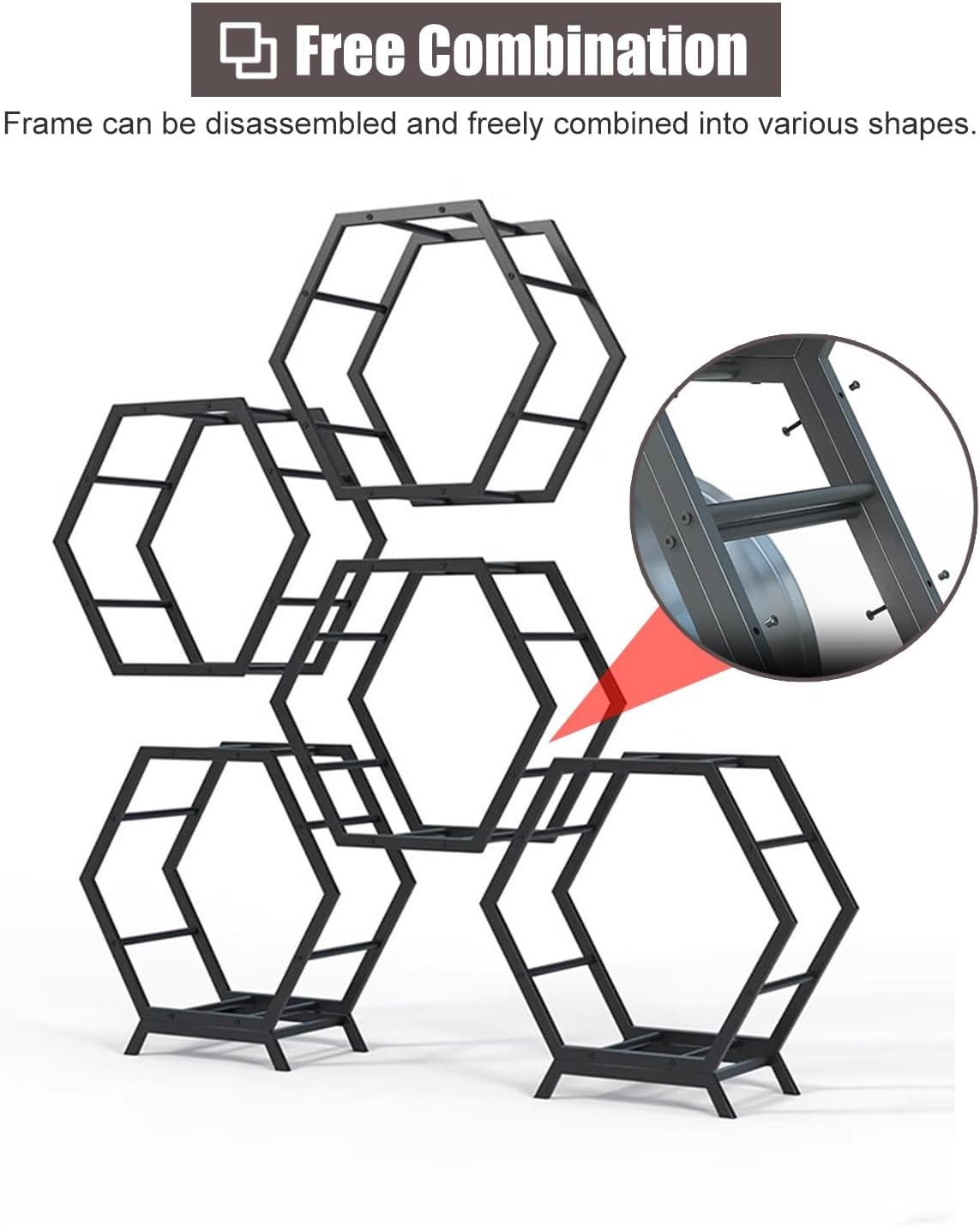  Générique Support De Rangement Pour Jantes De Pneus Robuste, Support Hexagonal Empilable En Acier, Pour Atelier De Réparation Automobile Et Abri Auto (3 Cadres + 1 Base)