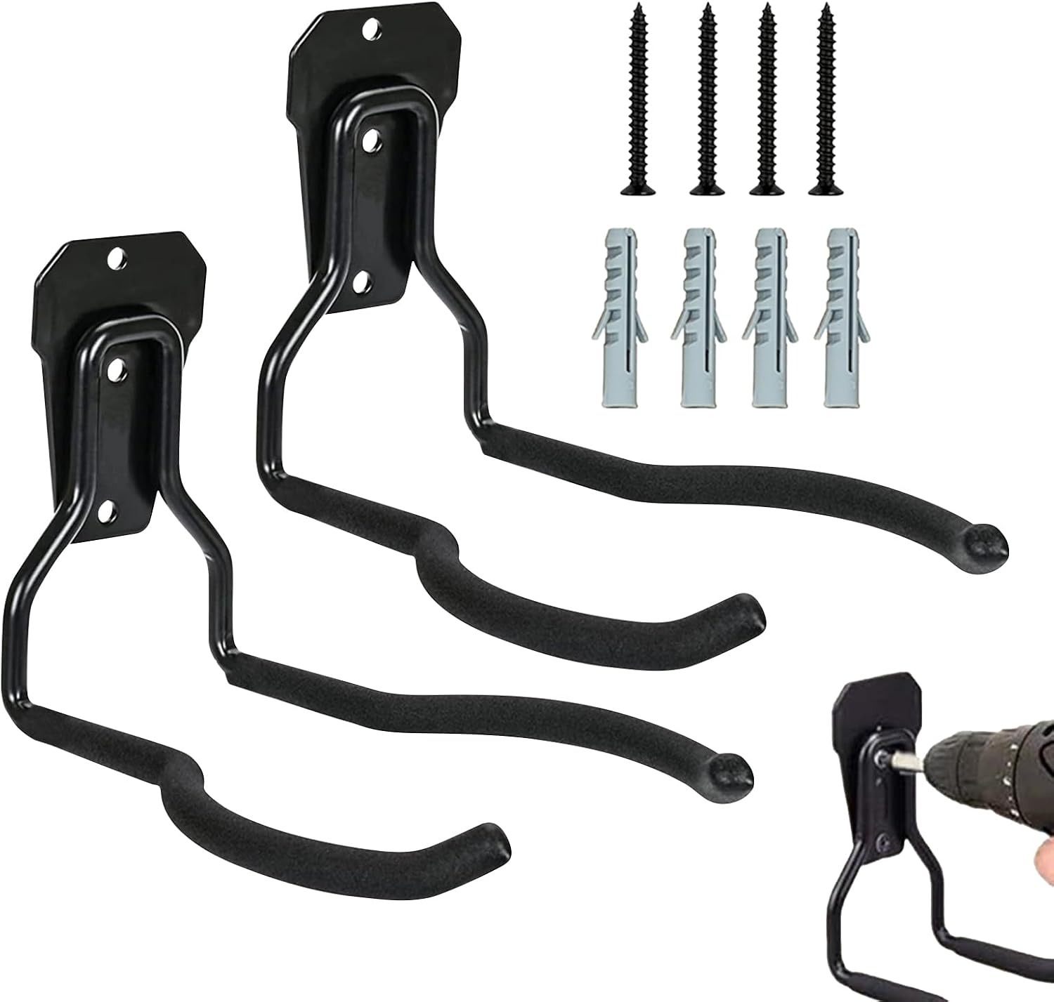  Générique Cintres De Rangement Garage - Support D'Outils Noir Antirouille | Jardin | Organisateur Polyvalent Gain De Place Avec Crochets Pour Système De Rangement Mural De Garage