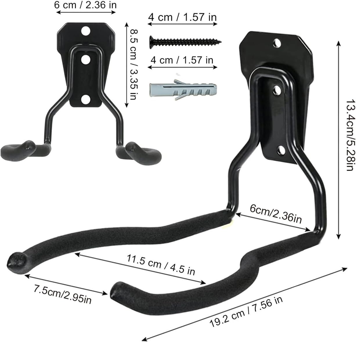  Générique Cintres De Rangement Garage - Support D'Outils Noir Antirouille | Jardin | Organisateur Polyvalent Gain De Place Avec Crochets Pour Système De Rangement Mural De Garage