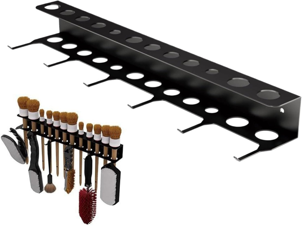 Support Mural Pour Brosses De Détail, Solution De Rangement Stable Et Peu Encombrante Avec Crochets Robustes – Rangement Pour Accessoires De Détail, Pour Garage, Atelier, Buanderie Et Salle