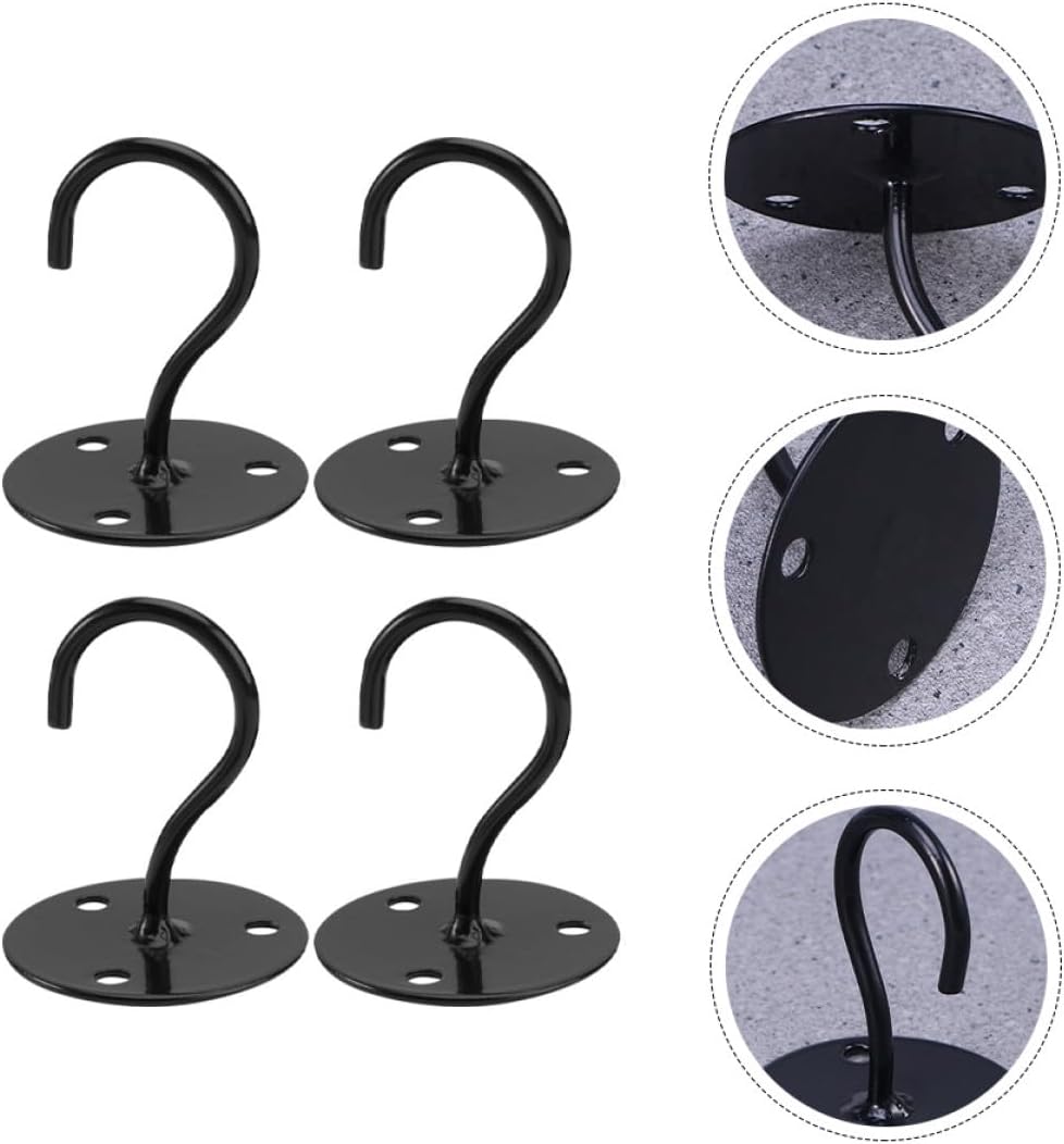  Cabilock Crochets De Plafond En Fer Noir Fixation Multiple Sans Soudure 4pcs Pour Plantes Suspendues Et Vêtements, Pour Mur Et Terrasse