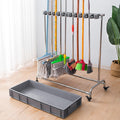 GENERIC Support De Balai Mobile Au Sol Avec 5 Supports Et 6 Crochets, Chariot à Outils De Nettoyage Sur Pied Pour Jardins, écoles, Usines, Hôtels Et Propriétés