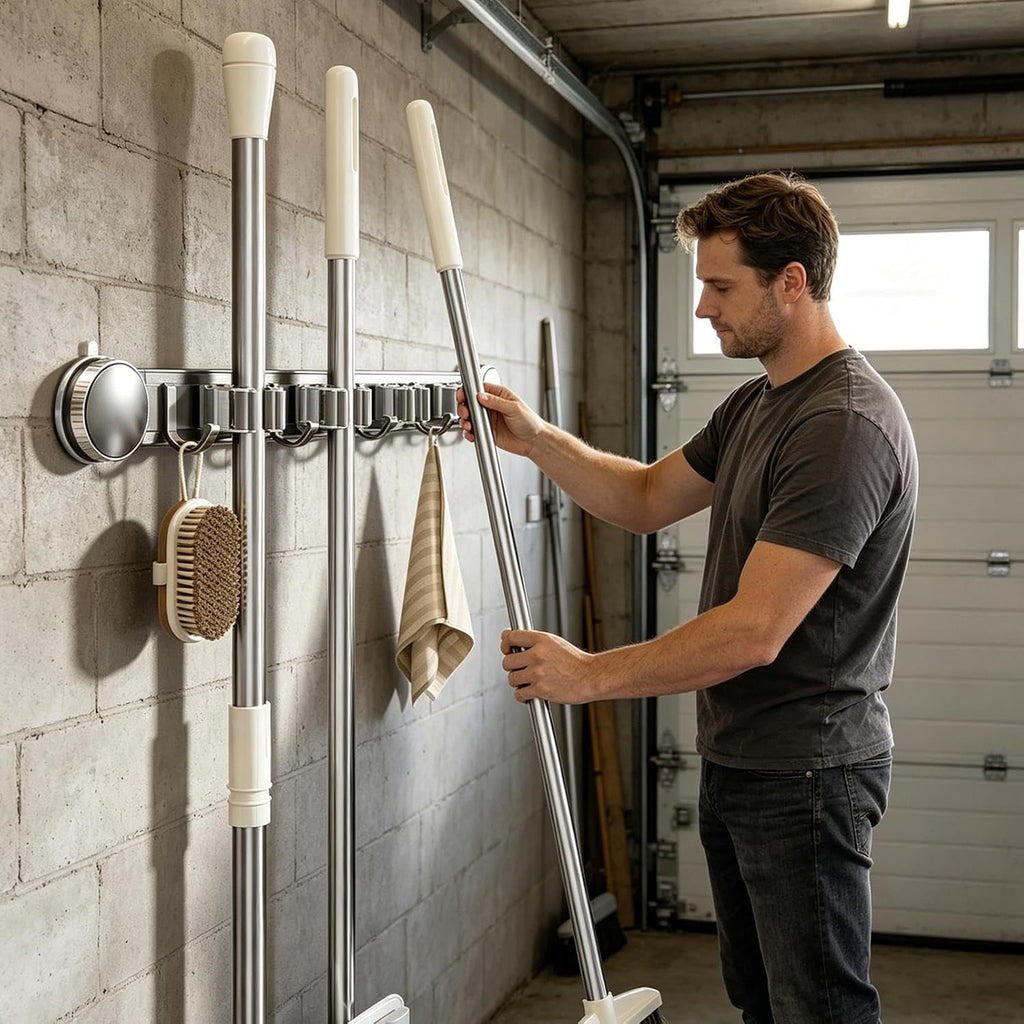  Générique Support Mural Pour Porte-balai – Organisateur à Ventouse Robuste | Support à Outils De Nettoyage Antirouille, Système De Stockage De Vadrouille Peu Encombrant, Solide Et Sécurisé