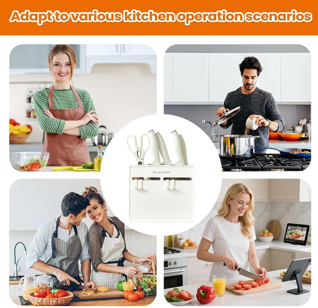  Support De Cutter - Organiseur Mural Pour Ciseaux - 22,6 X 20,6 X 3,5 Cm - Avec Crochets Pour Outils De Cuisine, éplucheur, éponge, Brosse, Ustensiles De Cuisine, Ustensiles De Cuisine