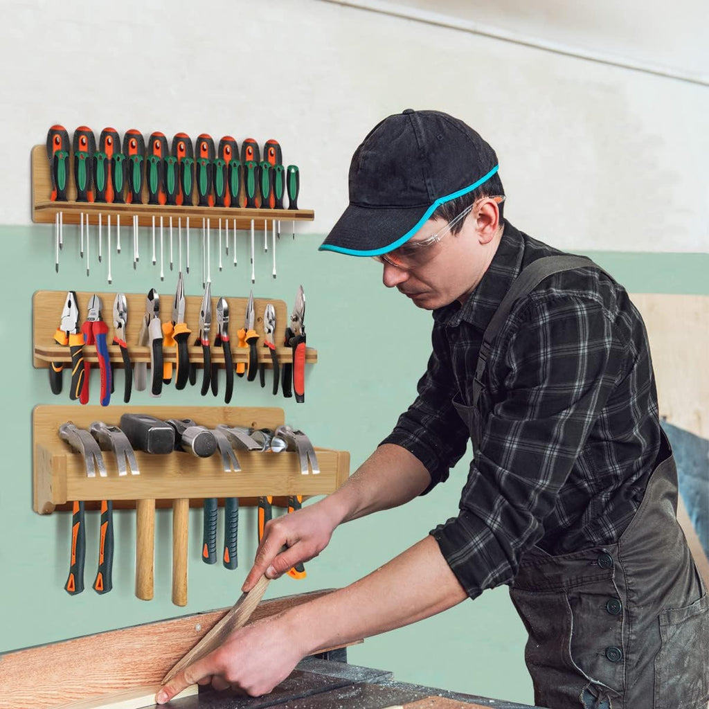  Lot De 3 Supports Muraux Pour Tournevis, Pinces En Bambou, Marteau, Outils De Rangement Pour Garage, Atelier