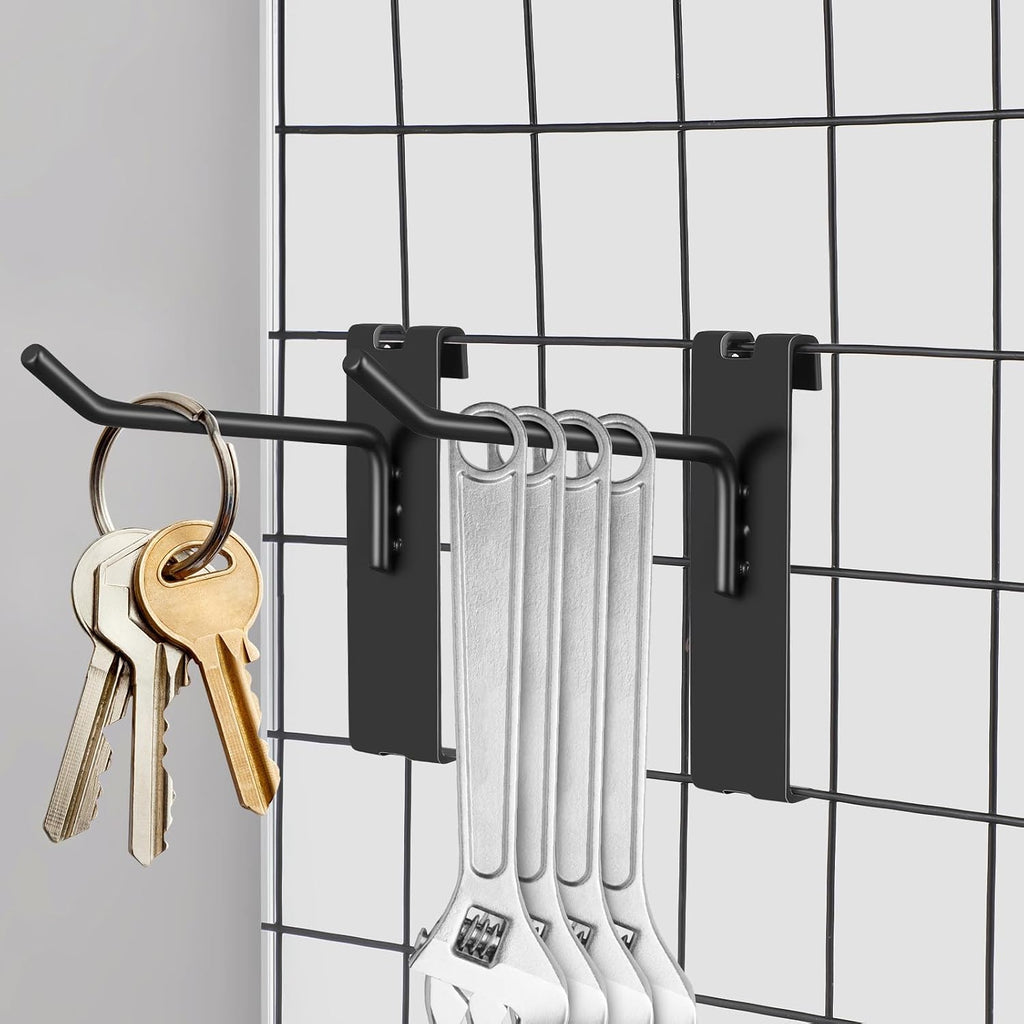  STOBAZA Lot De 12 Crochets Utilitaires Métalliques Robustes Double Pied Pour Panneaux Muraux à Grille, Accessoires De Rangement Pour Présentoirs, Étagères Et Usages Domestiques Sécurisés