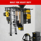  Support Mural Pour Outils De Garage, Facile à Installer, Système De Rangement De Garage Robuste Avec 6 Crochets Droits Réglables, Support à Outils De Jardin Pour Pelles, Râteaux, Outils De Cour
