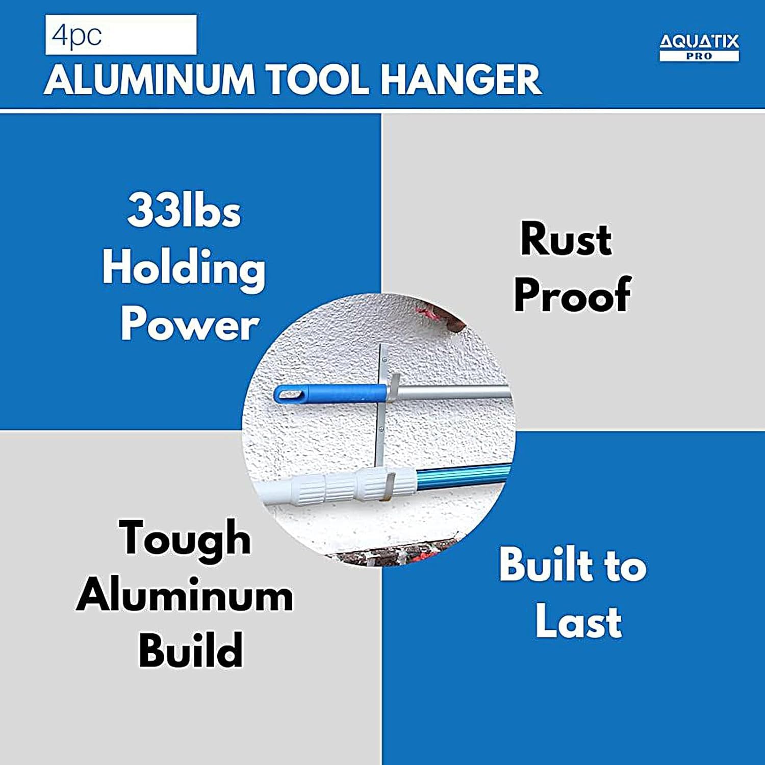  Porte-Outils De Piscine | Robuste En D'Aluminium | Support Équipement Bassin - Pour Râteaux Épuisettes Filets Brosses Outils, Accessoires Mur Rampe Perches Télescopiques Tuyaux