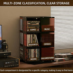  Tour De Rangement Rotative Pour CD, DVD, Disque Vinyle, Design Rotatif à 360°, Rangement Ouvert Sur Les 4 Côtés, Capacité De 120 CD, Compartiment Unique 14 X 14 Cm (couleur Noyer)