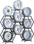  Générique Support De Rangement Pour Jantes De Pneus En Acier Robuste, Support Hexagonal Empilable Pour Garage Et Abri Auto (6 Cadres + 2 Bases)