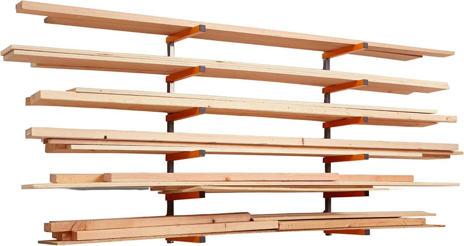  BORA PBR-001 Organiseur En Bois Et étagère De Rangement En Métal Avec Support Mural à 6 Niveaux – Utilisation En Intérieur Et En Extérieur – Orange