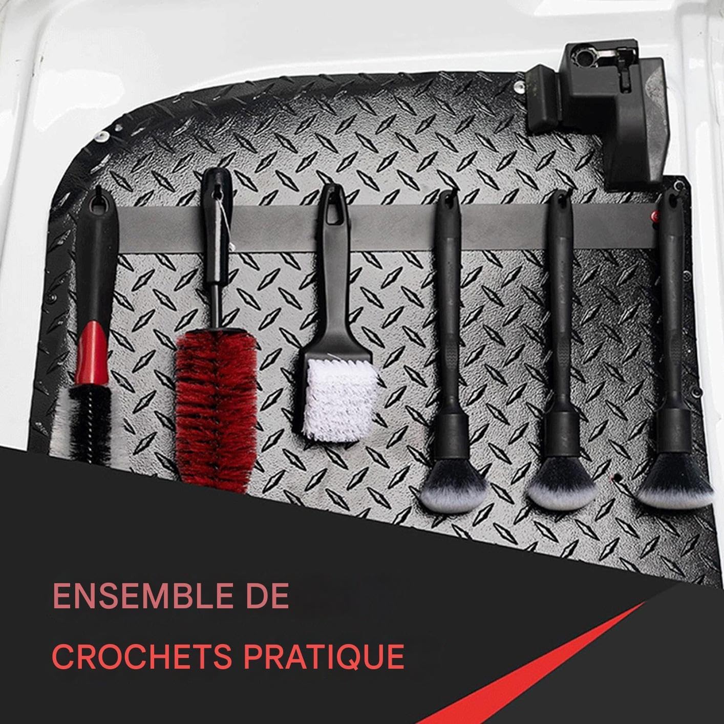  Générique Porte-Brosses De Détail - Porte-Brosses De Détail Murale à Crochets - Rack Compact Pour Outils Garage Atelier Maison Auto Nettoyage Roues Boîte à Outils Détaillants