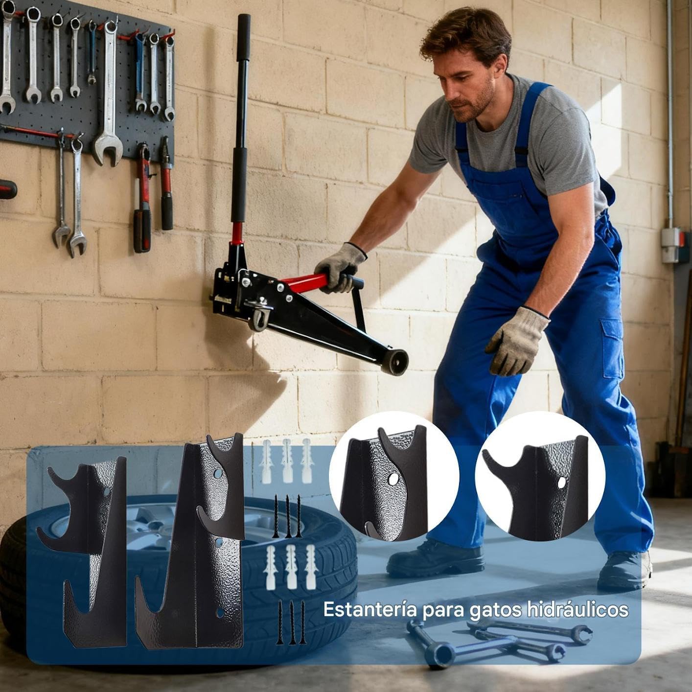 Genérico Support Mural Pour Cric Hydraulique - Organisateur De Service Lourd économiseur D'espace, Organisateur D'étagère Pour Supports De Chat | Pour Garage, Atelier, Maison, Magasin De Réparation Mécanique