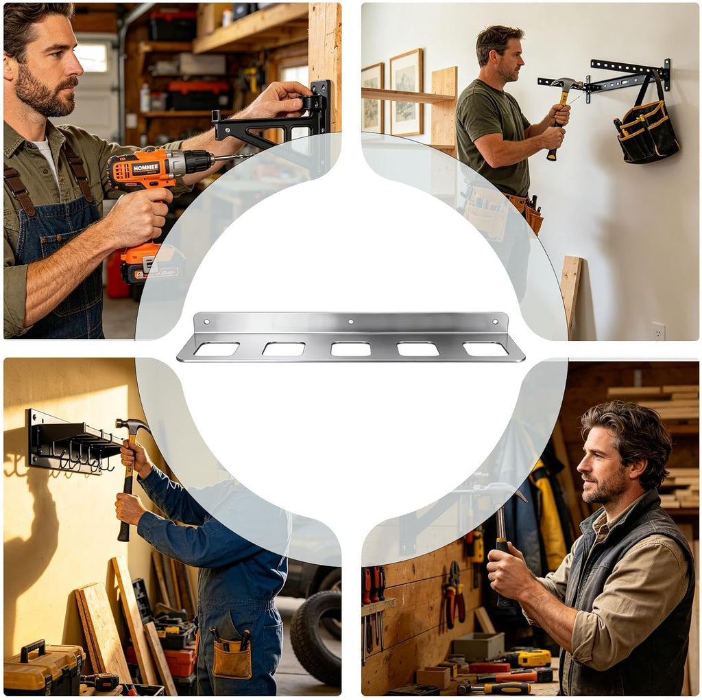 GENERIC Organiseur Mural à 5 Emplacements Pour Outils – Support Mural Utilitaire De Garage, Cintre à Outils Robuste Avec Crochets Intégrés, Organisateur De Marteau De Garage, En Acier Massif, Rangement Peu