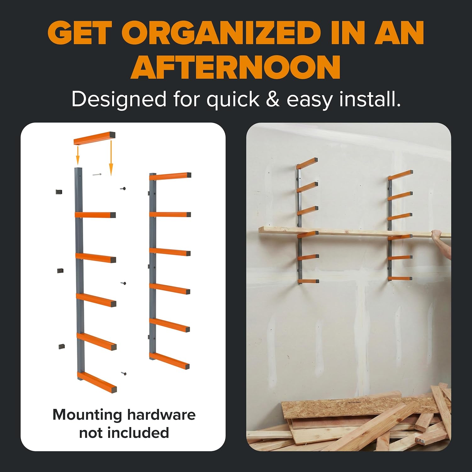  BORA PBR-001 Organiseur En Bois Et étagère De Rangement En Métal Avec Support Mural à 6 Niveaux – Utilisation En Intérieur Et En Extérieur – Orange