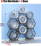  Générique Support De Rangement Pour Jantes De Pneus En Acier Robuste, Support Hexagonal Empilable Pour Garage Et Abri Auto (6 Cadres + 2 Bases)