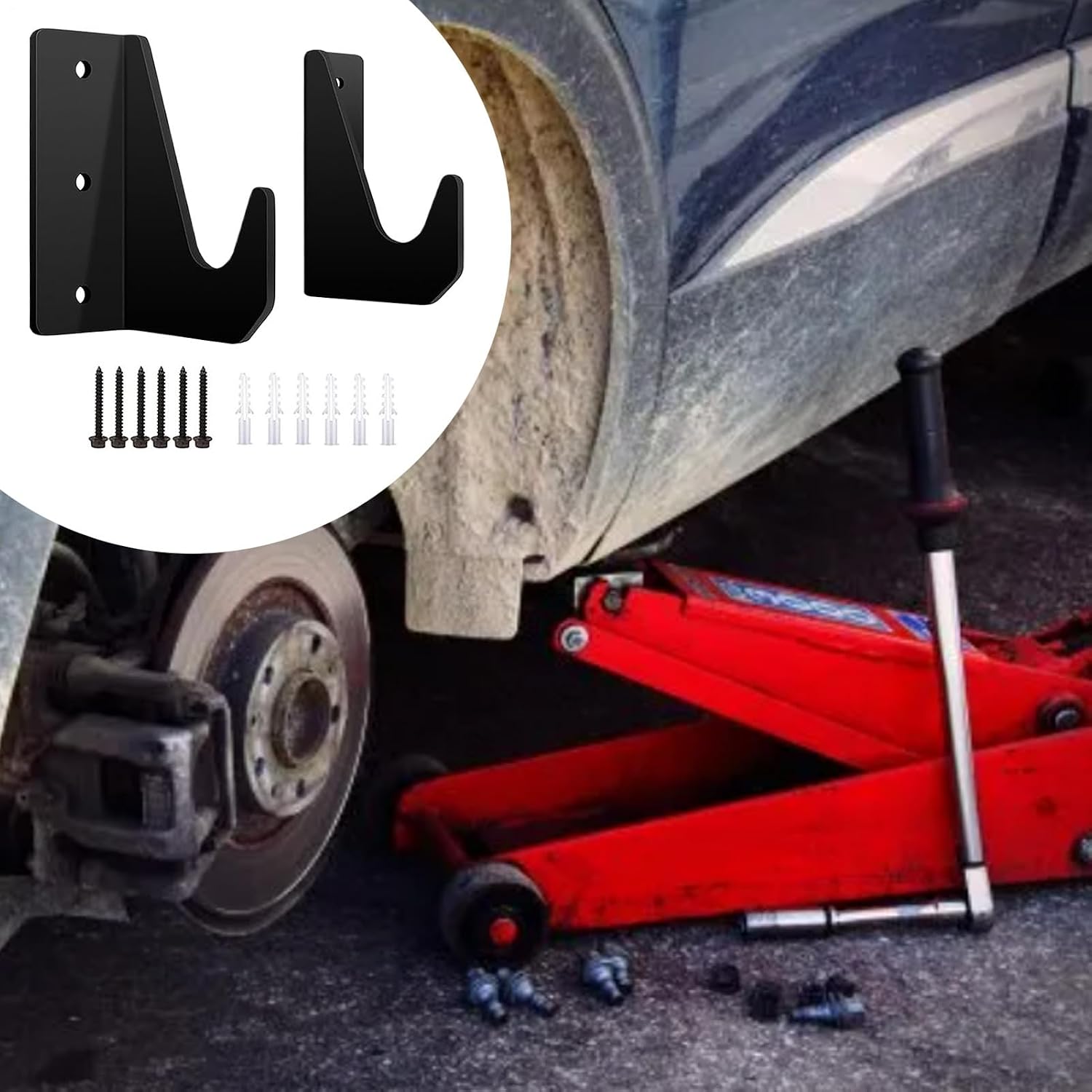 GENERIC Support Mural Pour Cric – Supports De Porte-outils De Garage En Acier, Support De Cric Hydraulique De Voiture, Organisateur De Rangement Peu Encombrant, Système De Fixation Murale Pour Ateliers