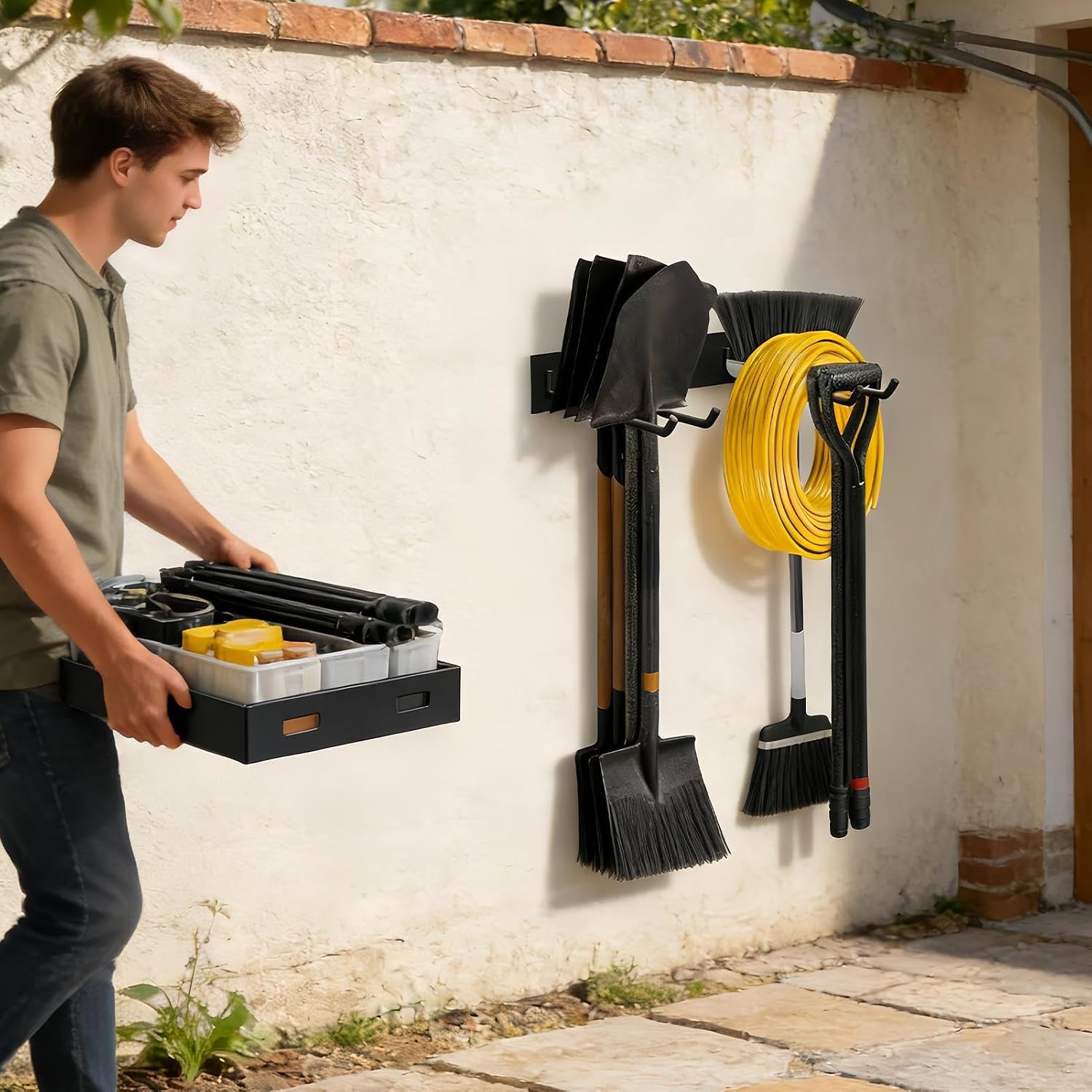  Organisateur D'Outils à Montage Mural | Rangement Mural Industriel Supportant 109 Kg | Porte-Outils Ménager De Rangement | Pour Le Des Chaises, De L'Échelle, Du Râteau, Du Balai