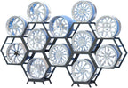  Générique Support De Rangement Pour Jantes De Pneus En Acier Robuste, Support Hexagonal Empilable Pour Garage Et Abri Auto (6 Cadres + 2 Bases)