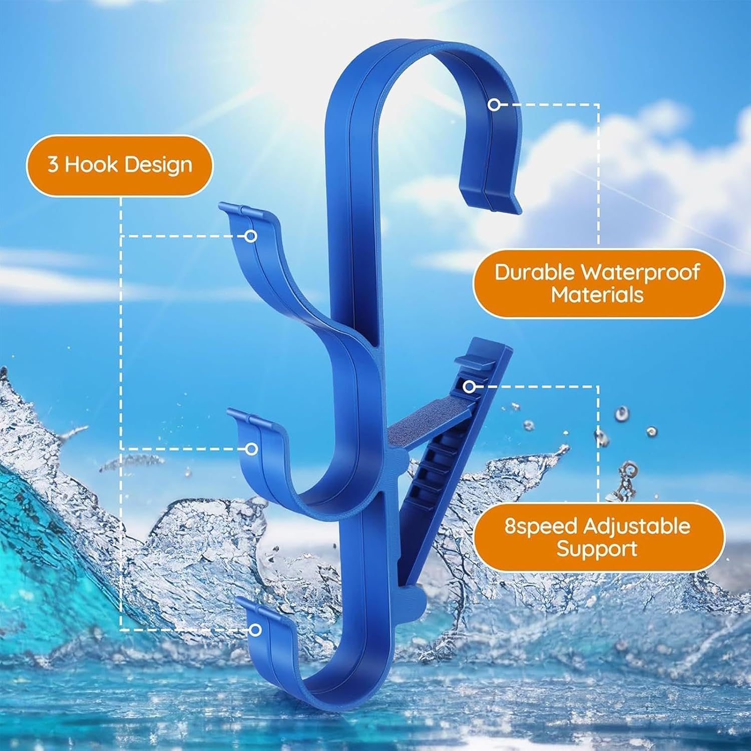 GENERIC Crochets De Piscine Pour Bâtons | Crochets De Rangement Réglables Et étanches, équipement De Piscine, Pour Tiges Télescopiques, épuisettes, Brosses, écumoire, Tuyau D'aspirateur, Outils De Nettoyage