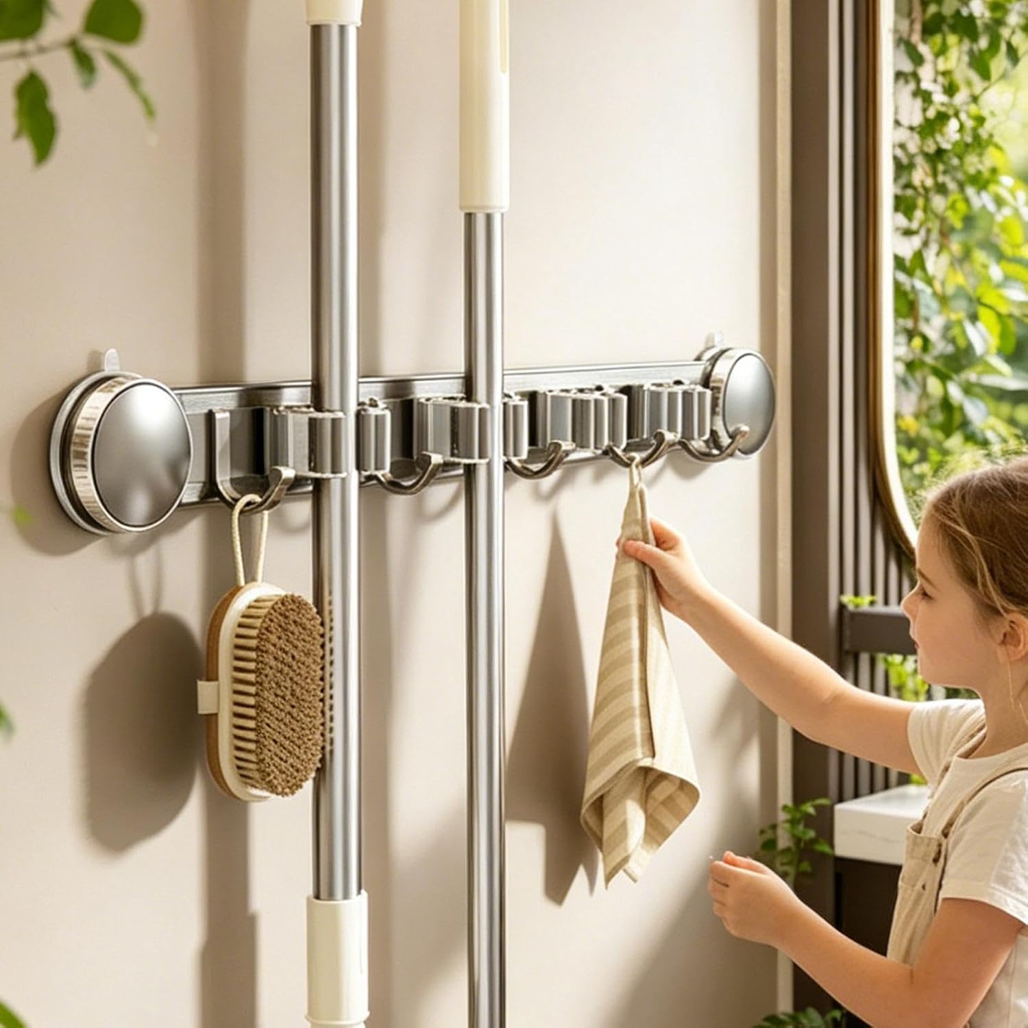  Générique Support Mural Pour Porte-balai – Organisateur à Ventouse Robuste | Support à Outils De Nettoyage Antirouille, Système De Stockage De Vadrouille Peu Encombrant, Solide Et Sécurisé