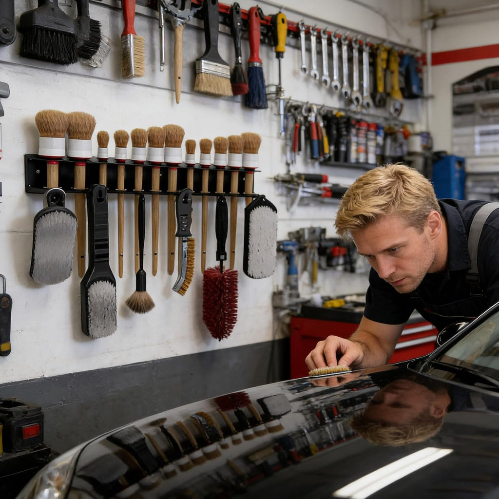  Support Mural Pour Brosses De Détail, Solution De Rangement Stable Et Peu Encombrante Avec Crochets Robustes – Rangement Pour Accessoires De Détail, Pour Garage, Atelier, Buanderie Et Salle