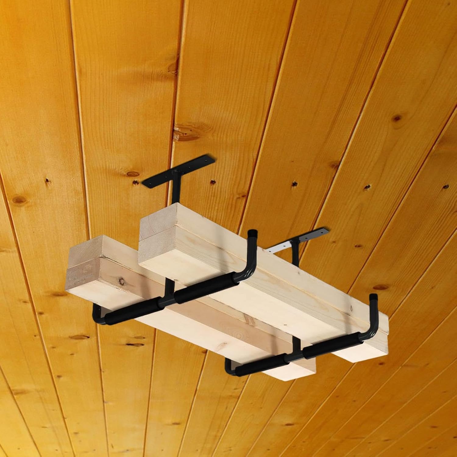  Rack De Rangement Pour Plafond De Garage - 2 Pièces Supports Organisateurs En T | Stockage Au Plafond Du Garage,Pour Échelle, Bois, Équipements Sportifs, Pelles, Cannes À Pêche, Skis, Cave,