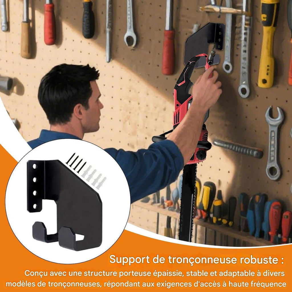  Générique Porte-Tronçonneuse Suspendu - Organisateur D'Outils De Jardin En Acier Carbone - Support De Rangement Polyvalent Pour Outils De Jardinage Et Tronçonneuse