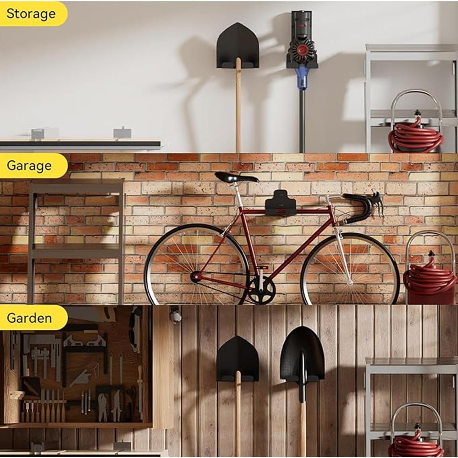  Cintre Pour Débroussailleuse – Support Mural Robuste | Support De Rangement Pour Garage, Extérieur, Jardin, Ferme, Sous-sol, Pelle, Râteau, Balai, Serpillère, Perceuse