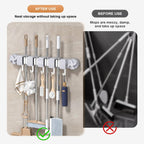  Générique Support De Porte-balais - Rack Rangement D'aspiration Avec 5 Crochets Pour Outils Nettoyage, Organisateur De Services Publics Brosse Gants Gants Serviettes Chiffons, Support Mural