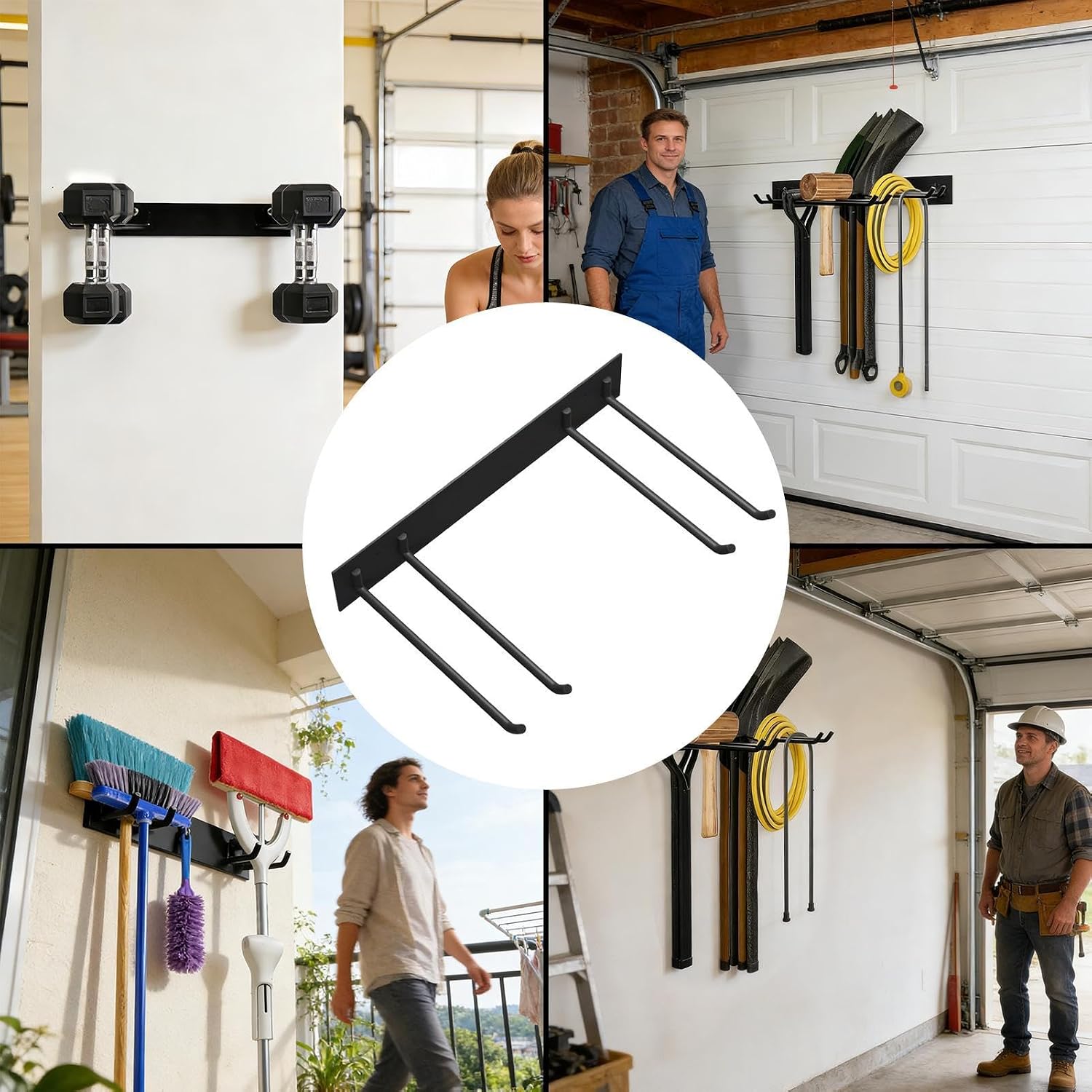  Organisateur D'Outils à Montage Mural | Rangement Mural Industriel Supportant 109 Kg | Porte-Outils Ménager De Rangement | Pour Le Des Chaises, De L'Échelle, Du Râteau, Du Balai